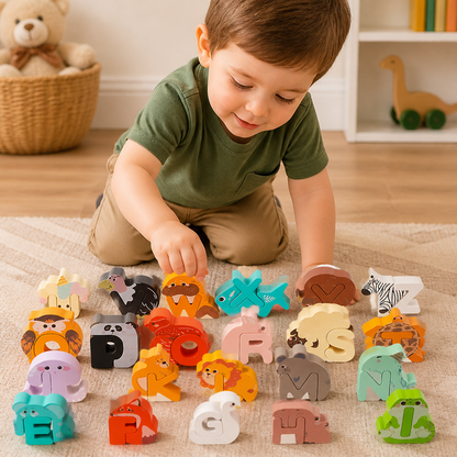 Wooden Animal Alphabet Puzzle - A to Z Learning Toy for Kids