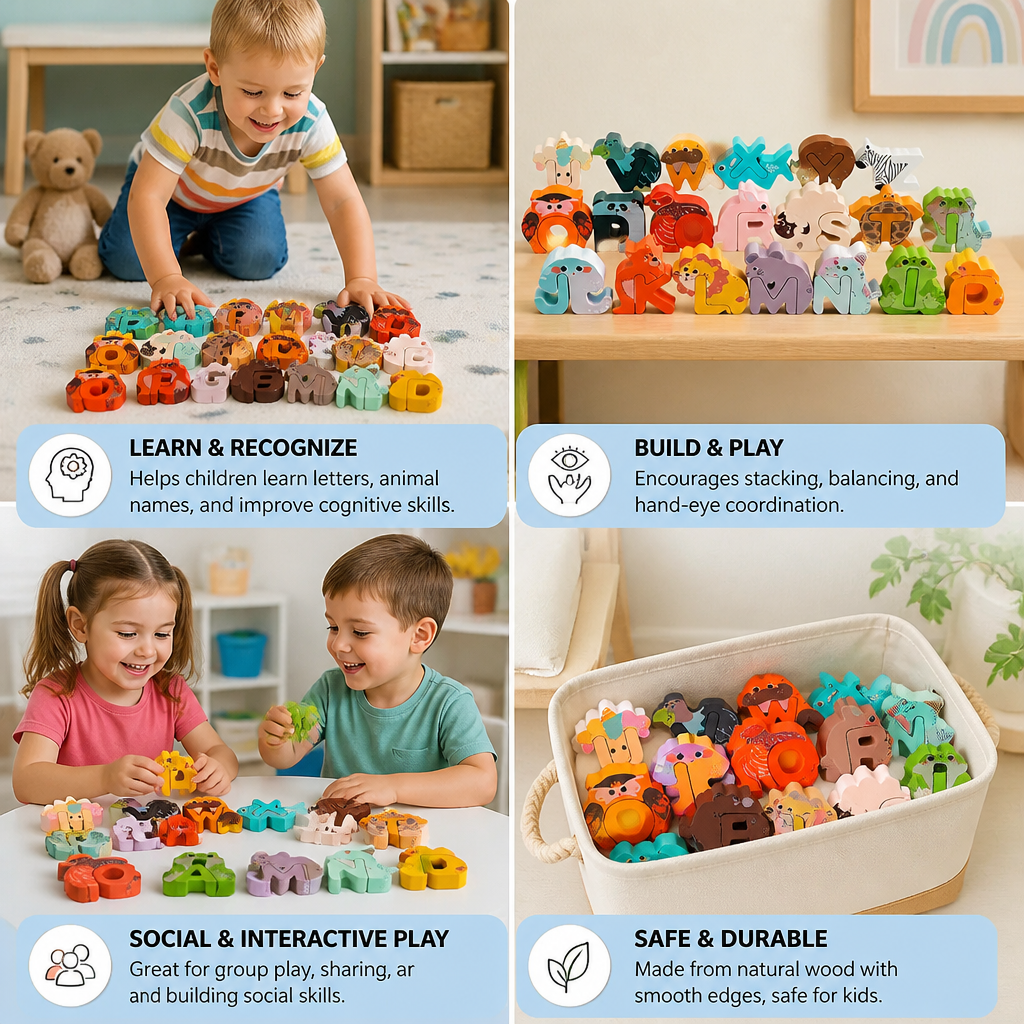 Wooden Animal Alphabet Puzzle - A to Z Learning Toy for Kids