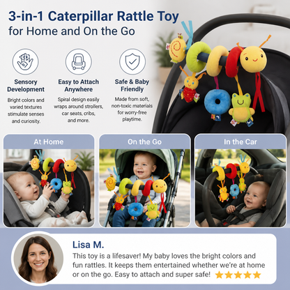 3in1 caterpillar rattle toy for home and on the go