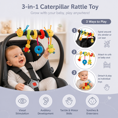 3in1 caterpillar rattle toy for home and on the go