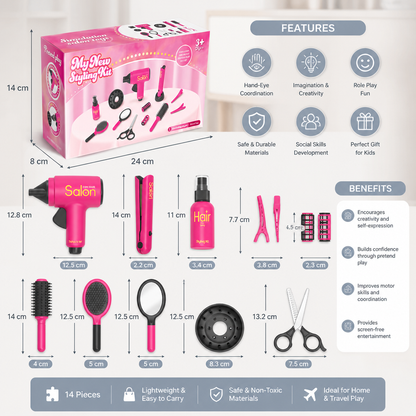 14-Piece Kids Hair Styling Salon Pretend Play Set