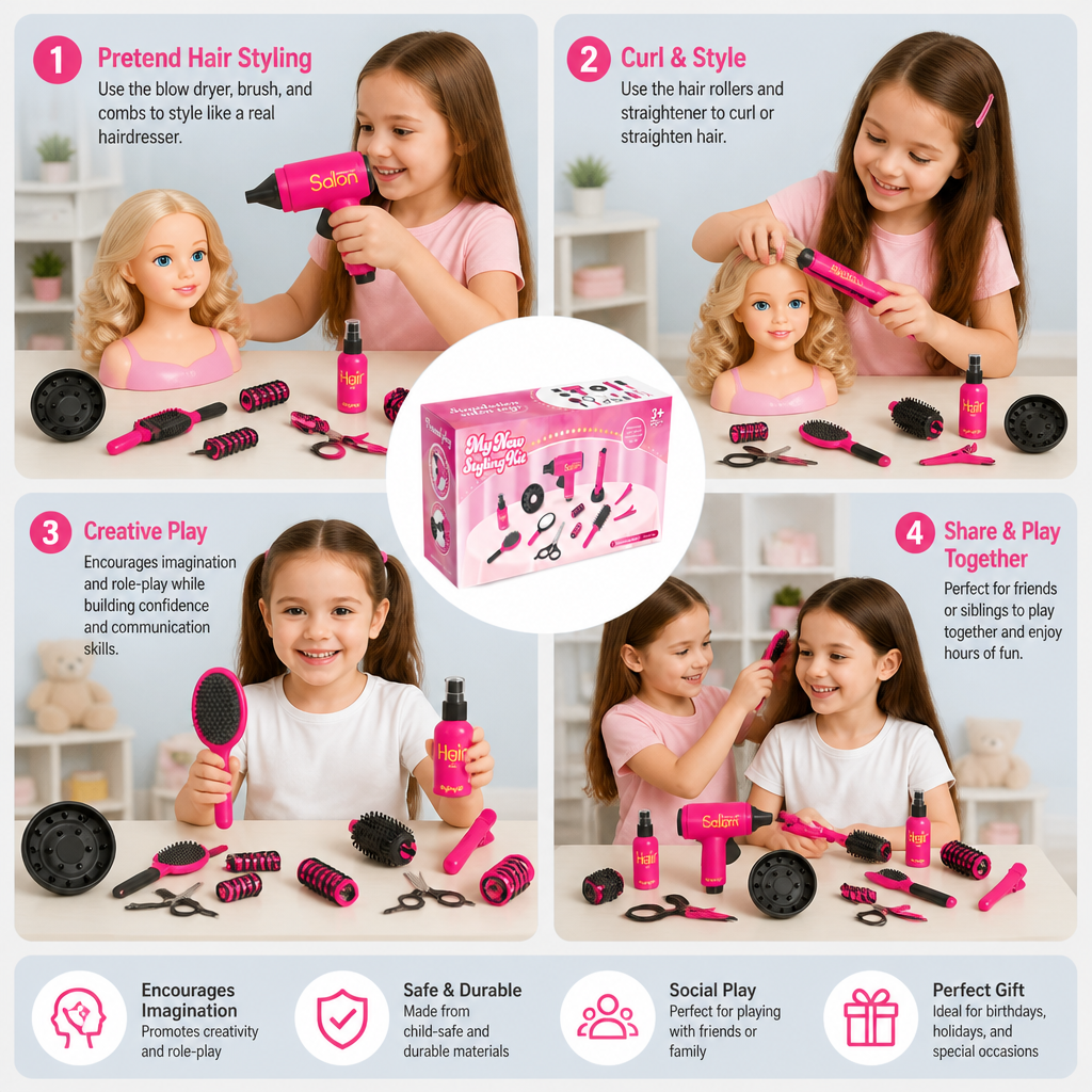 14-Piece Kids Hair Styling Salon Pretend Play Set