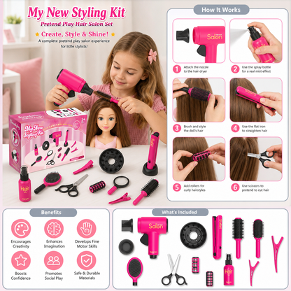 14-Piece Kids Hair Styling Salon Pretend Play Set