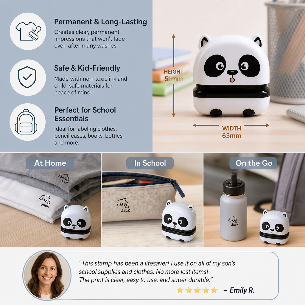 Personalized Kids’ Permanent Name Stamp for Clothing & School Supplies