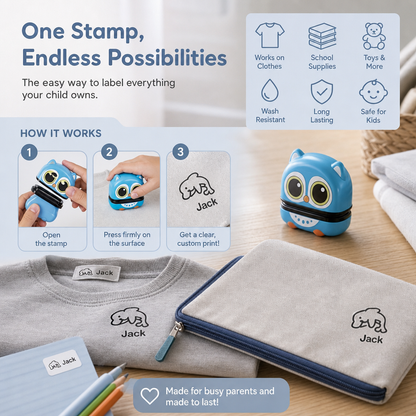 Personalized Kids’ Permanent Name Stamp for Clothing & School Supplies