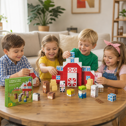Farm Story Magnetic Building Blocks Travel Playset with Animals & Barn