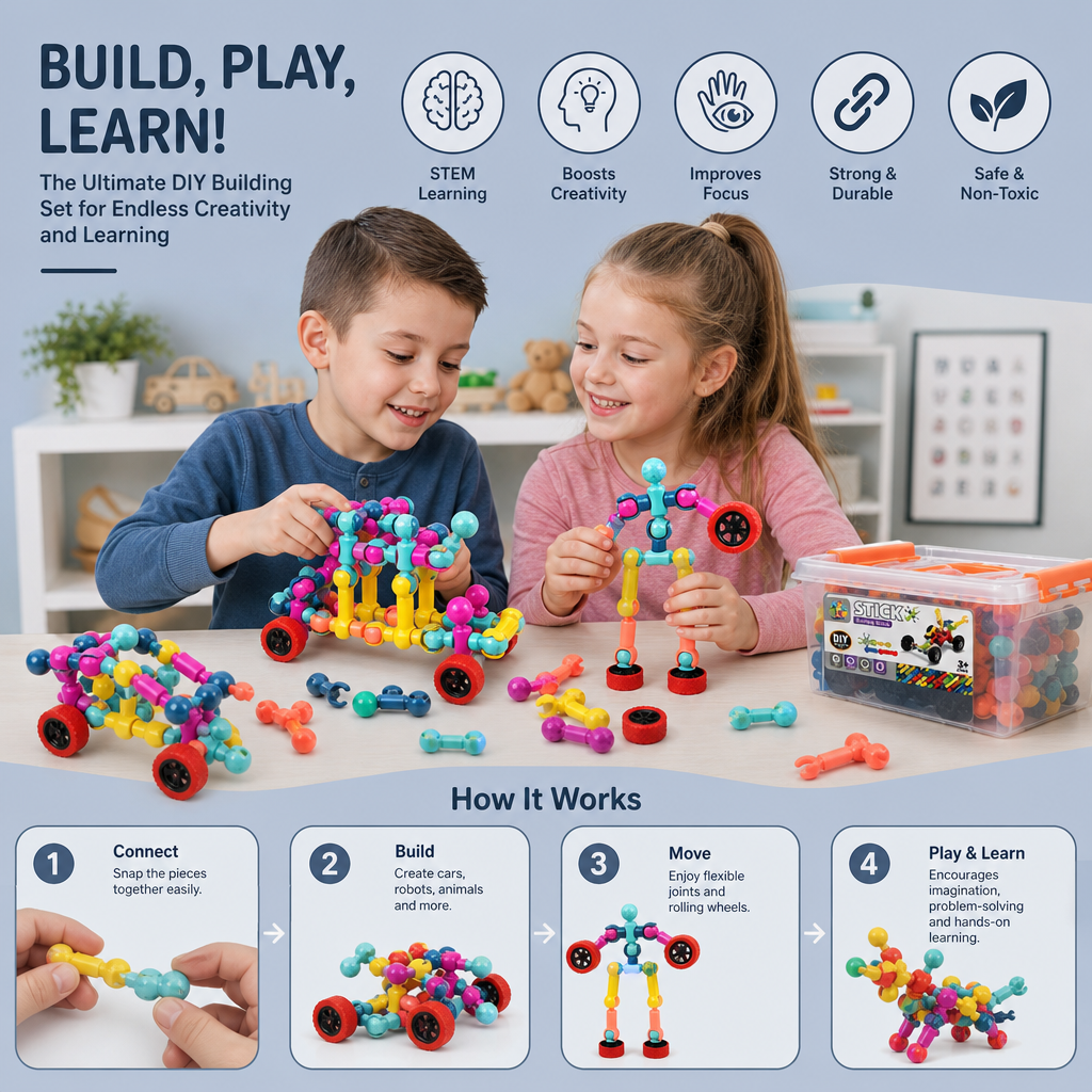Educational DIY Building Set with Movable Joints