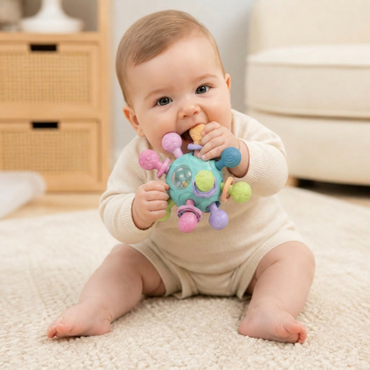 Sensory Baby Grasp Ball with Silicone Teething Aid and Rattle