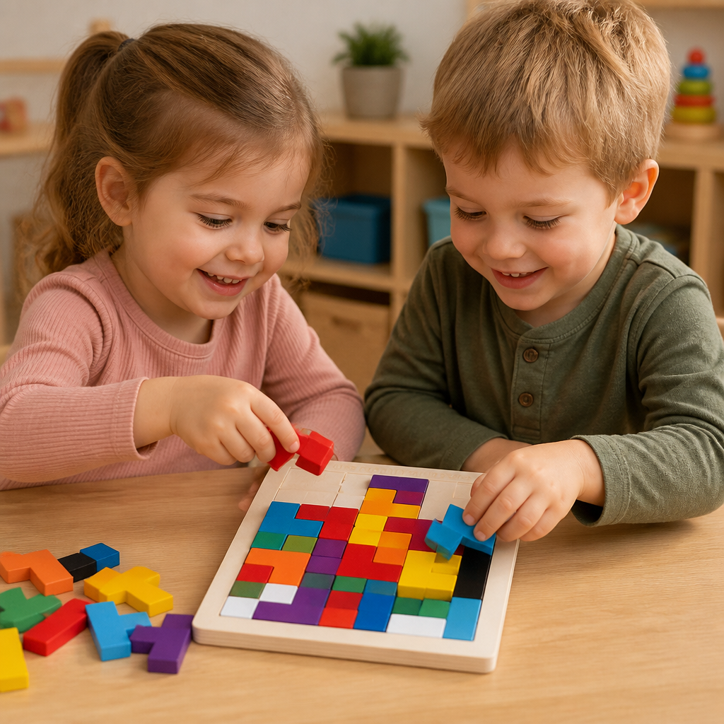 Educational Wooden Tangram Puzzle – Colourful Montessori Learning Toy for Kids