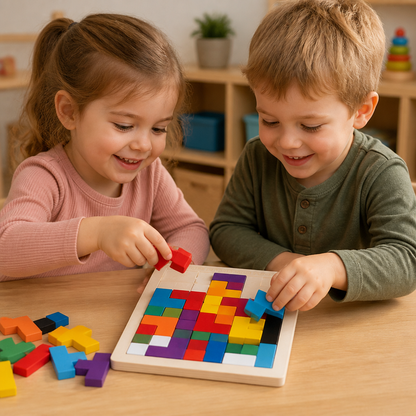 Educational Wooden Tangram Puzzle – Colourful Montessori Learning Toy for Kids