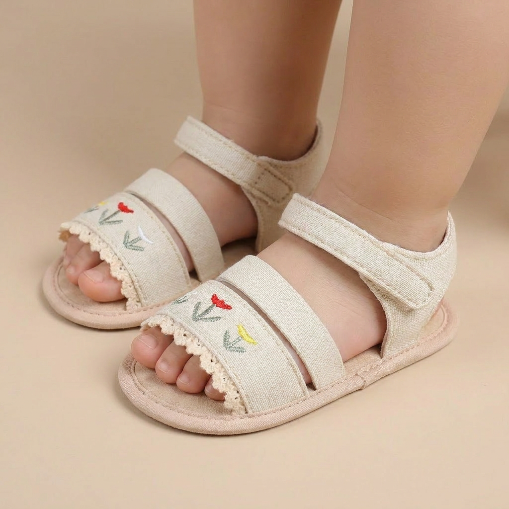 Embroidered Ruffle Edge Sandals