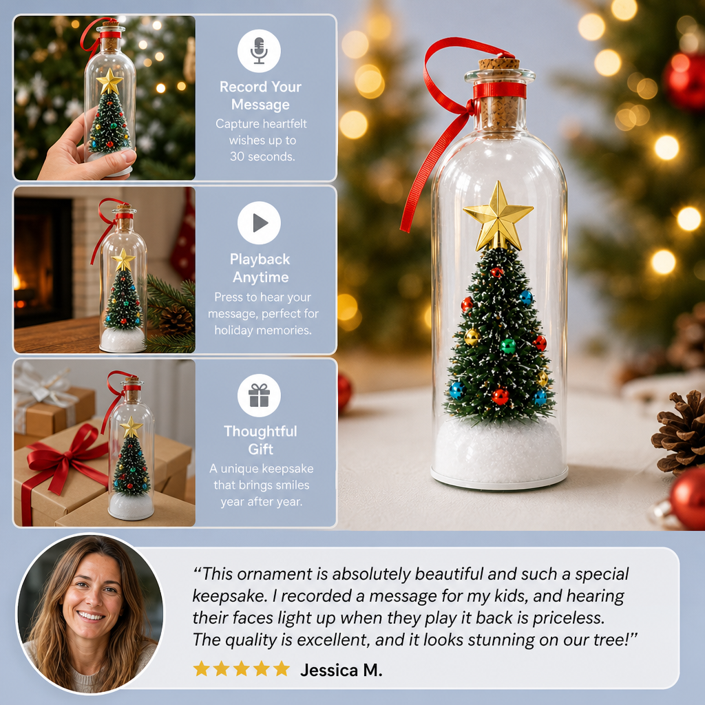 Recordable Christmas Message-in-a-Bottle Ornament with Voice Playback
