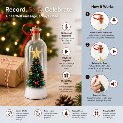 Recordable Christmas Message-in-a-Bottle Ornament with Voice Playback