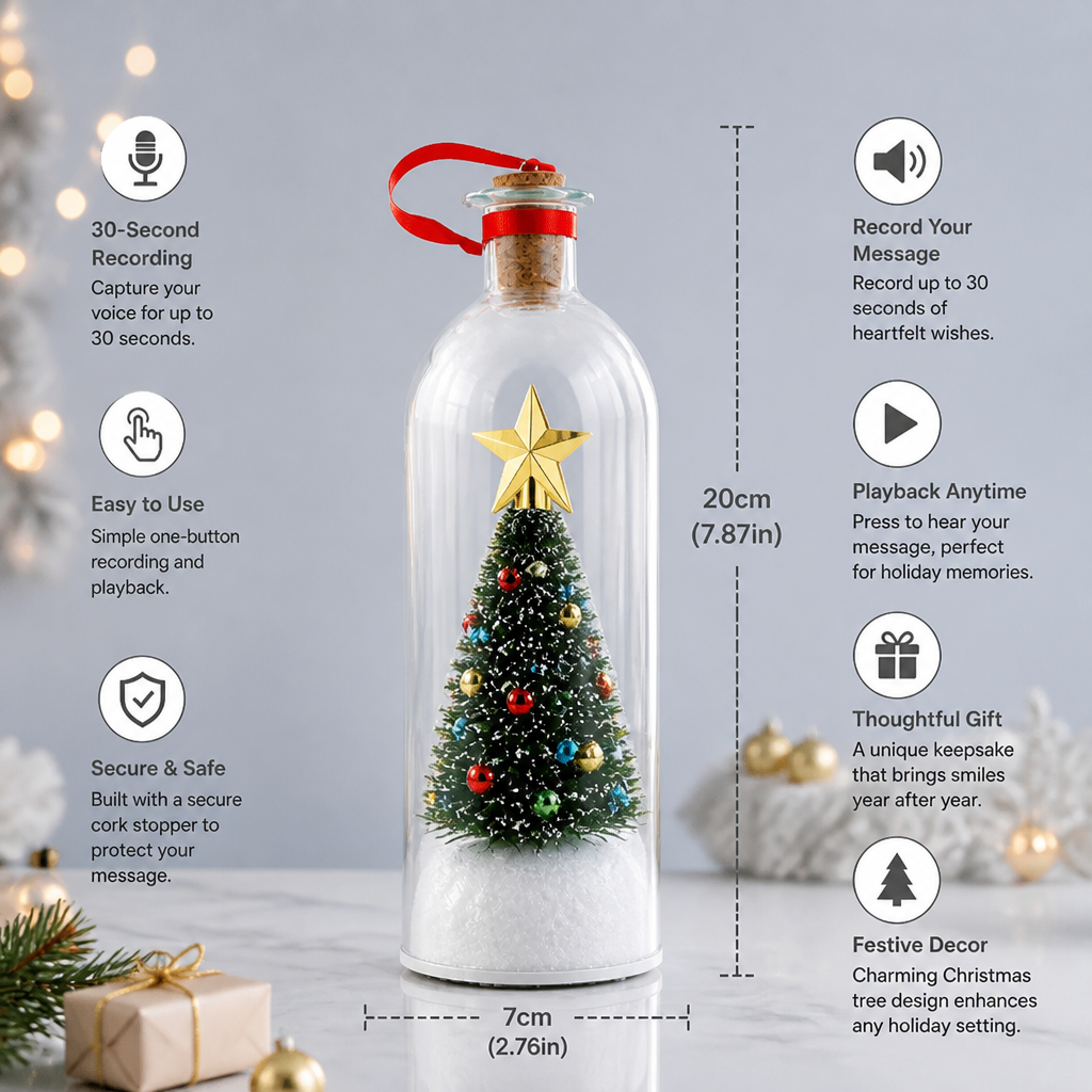 Recordable Christmas Message-in-a-Bottle Ornament with Voice Playback
