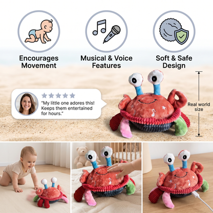 Interactive Musical Crab with Voice Function – Moving Educational Toy for Babies