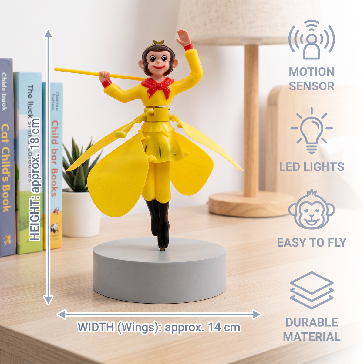 Interactive Flying Monkey Toy with Motion Sensor & LED Lights