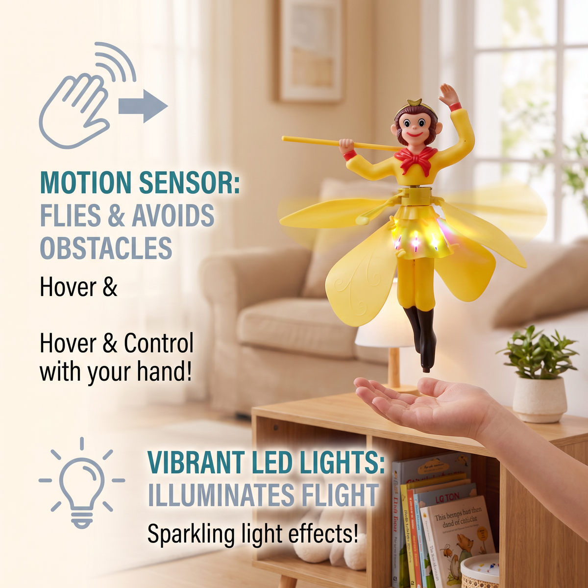 Interactive Flying Monkey Toy with Motion Sensor & LED Lights