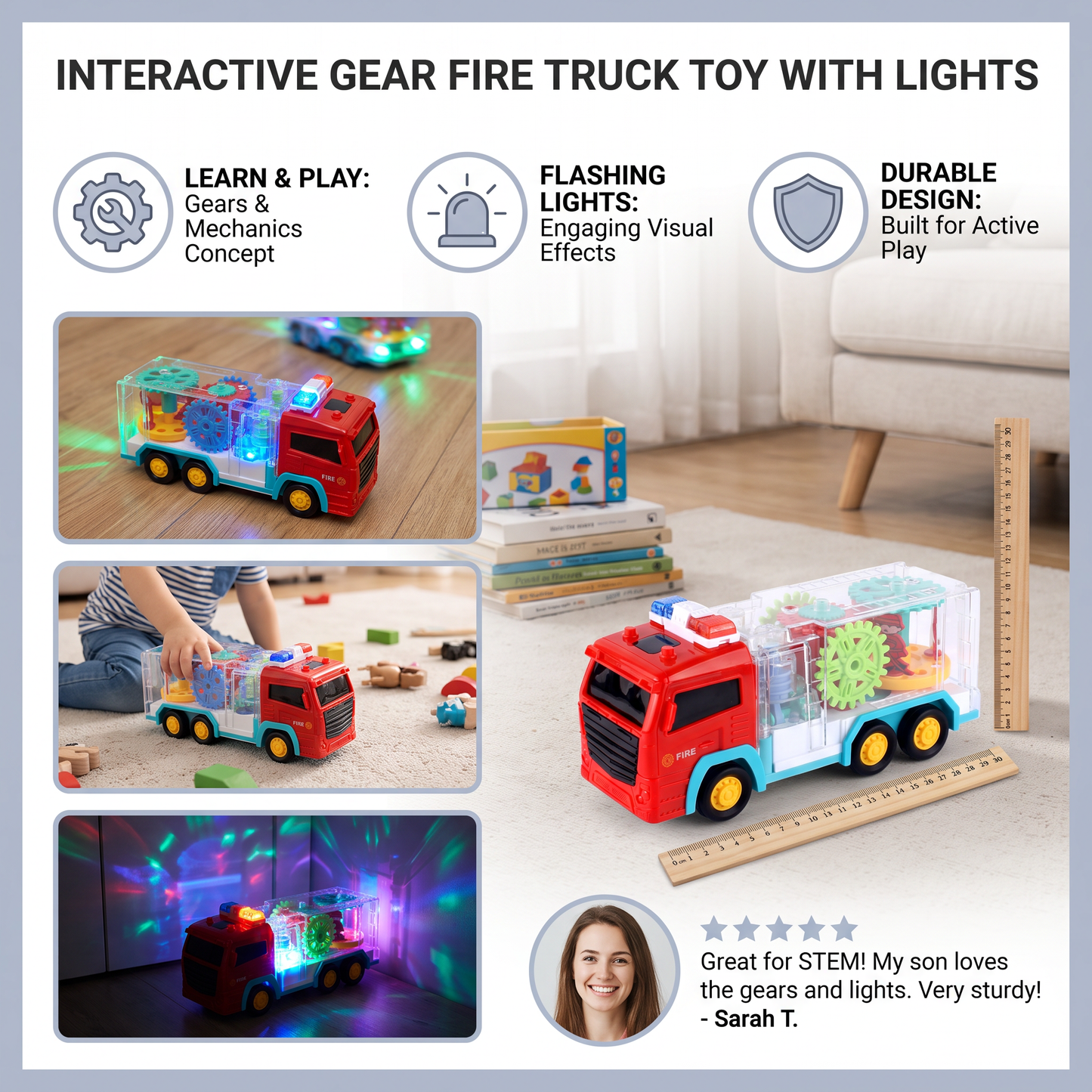 Interactive Gear Fire Truck Toy with Lights