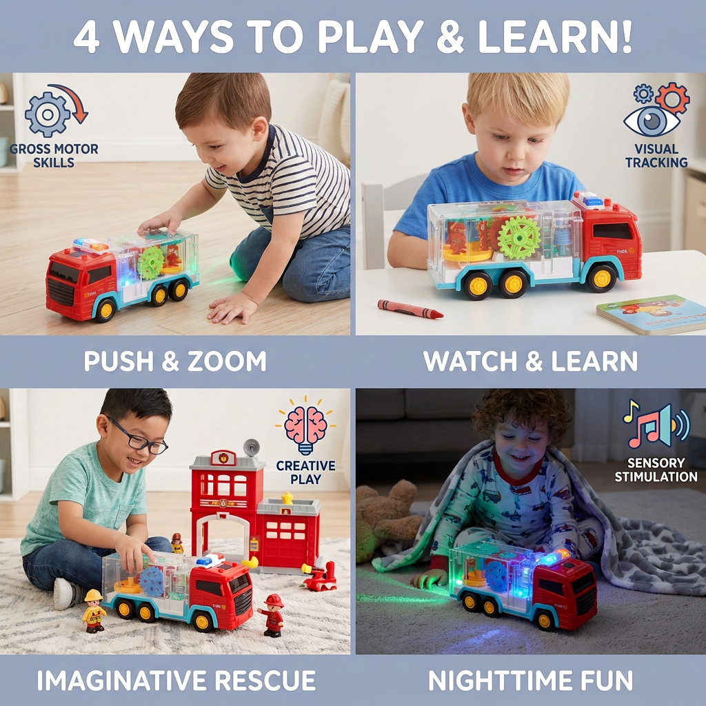 Interactive Gear Fire Truck Toy with Lights
