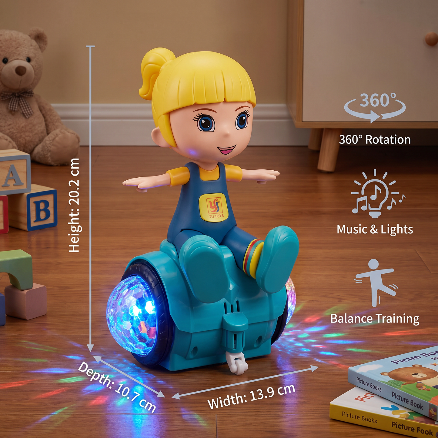 Interactive 360° Dancing Balance Toy with Lights & Music