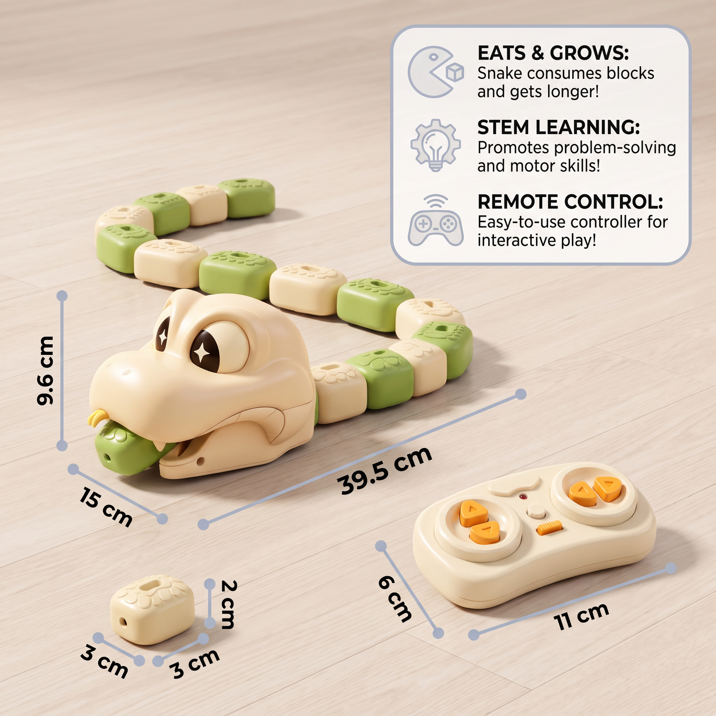 Interactive Growing RC Snake STEM Toy – Eats Blocks & Grows Longer