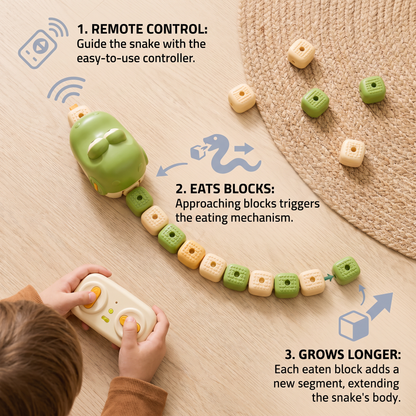 Interactive Growing RC Snake STEM Toy – Eats Blocks & Grows Longer