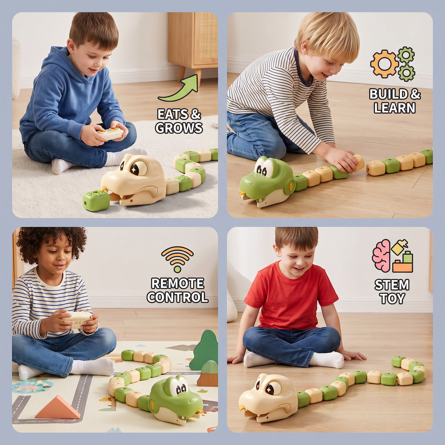 Interactive Growing RC Snake STEM Toy – Eats Blocks & Grows Longer