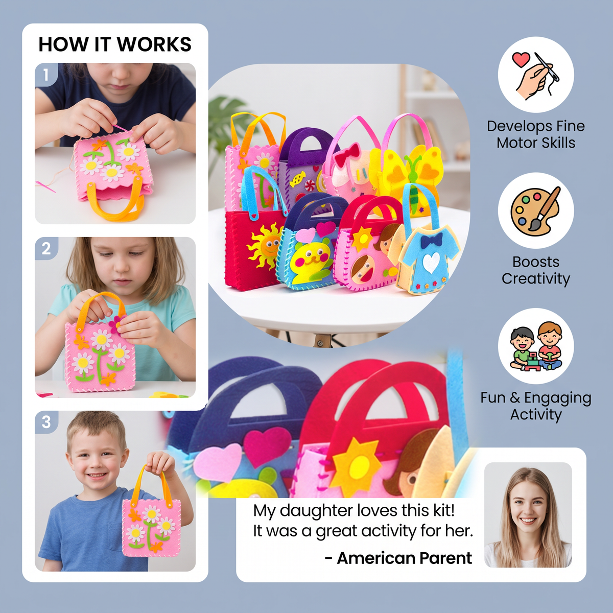DIY Cute Felt Handbag Sewing Craft Kit for Kids