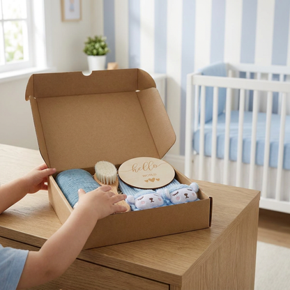 Baby Care Gift Box – Towel, Socks or Headband & Bath Brush for Newborns