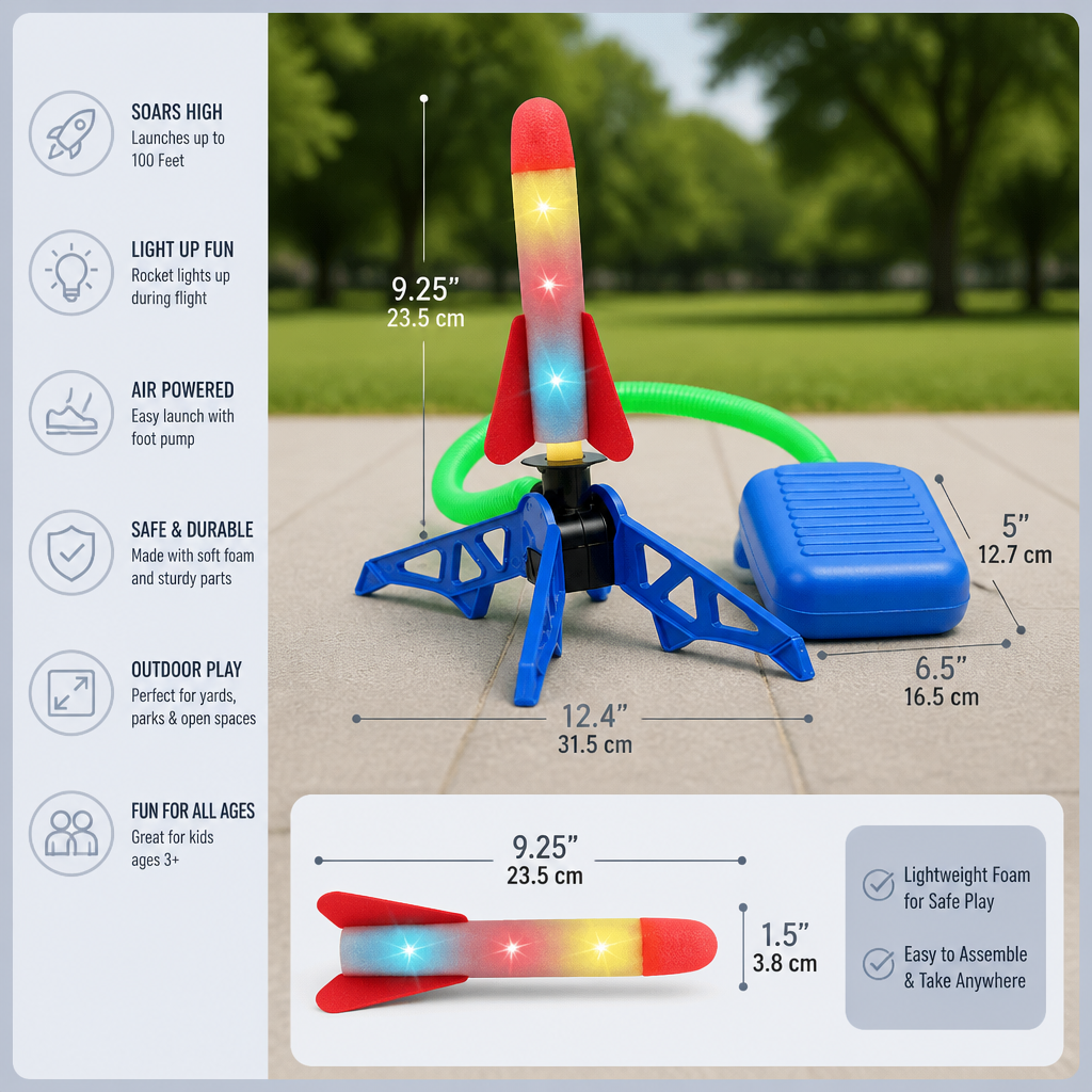 Kids Rocket Launcher with Foot Pump – Light Up Outdoor Air Pressure Toy