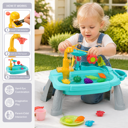 Ergonomic Elevated Kids Kitchen Sink Playset with Electric Running Water