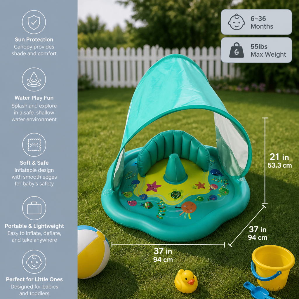 Inflatable Baby Splash Play Mat with Canopy – Water Play & Sun Protection for Toddlers