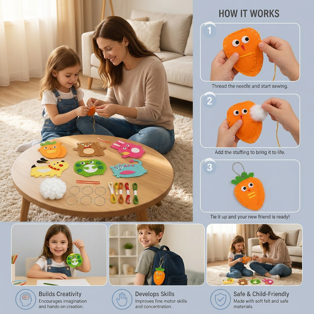Safe DIY Felt Animal Sewing Set