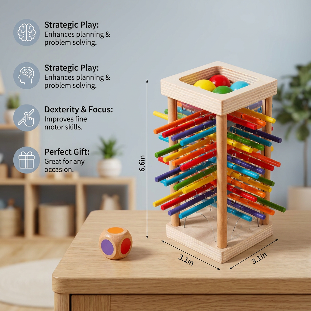 Educational 3-in-1 Wooden Ball and Stick Dexterity Game