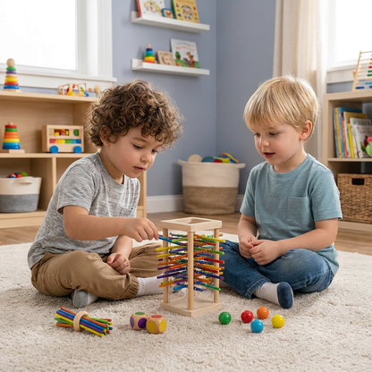 Educational 3-in-1 Wooden Ball and Stick Dexterity Game