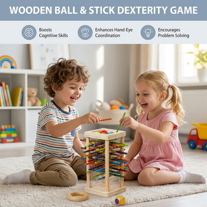 Educational 3-in-1 Wooden Ball and Stick Dexterity Game