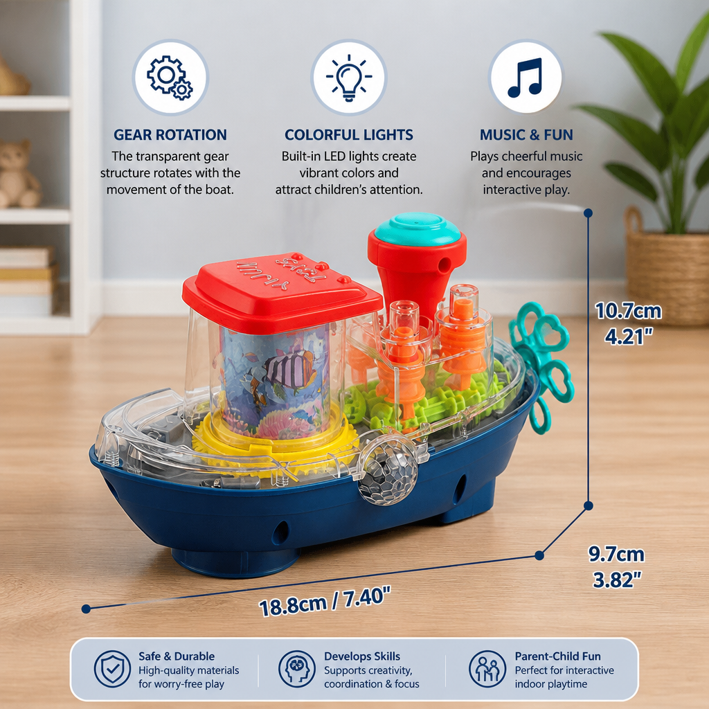 Light-Up Gear Boat – Musical Electric Toy Boat for Kids