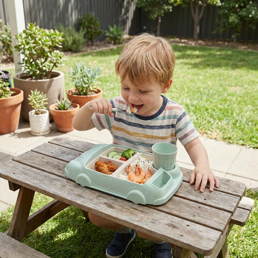 Kids Car-Shaped Bento Lunch Box – Fun Compartment Food Tray with Cup