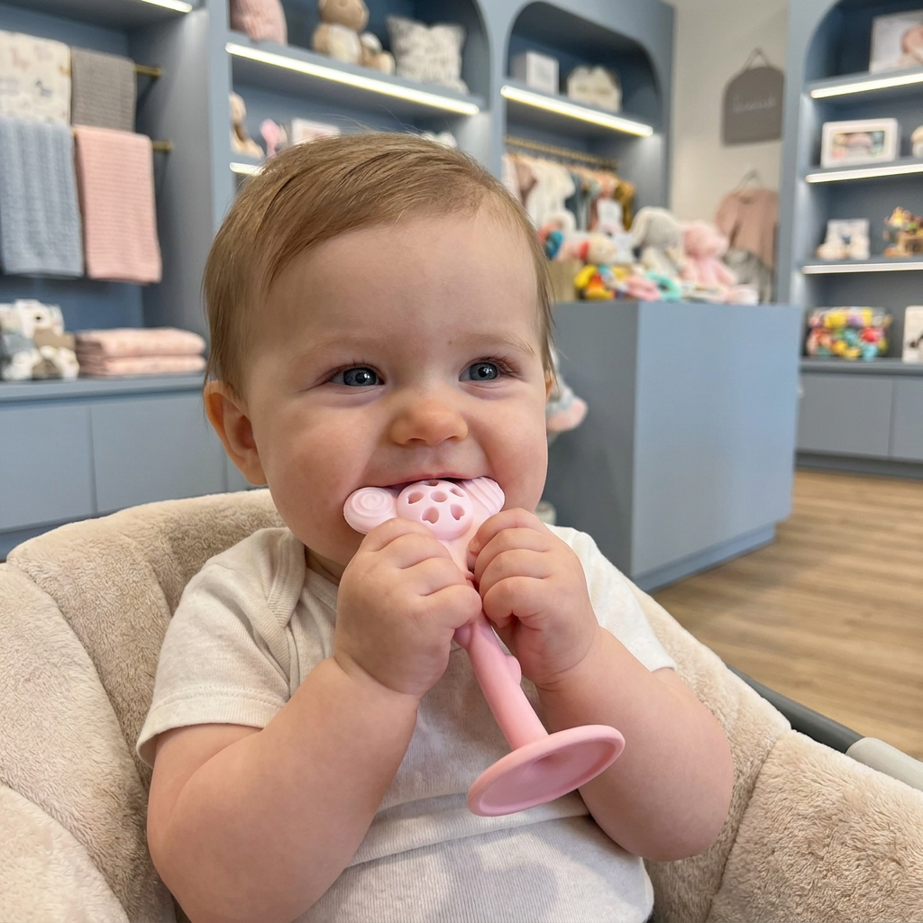 Flower Silicone Teether & Rattle – Gentle BPA-Free Teething Toy for Babies