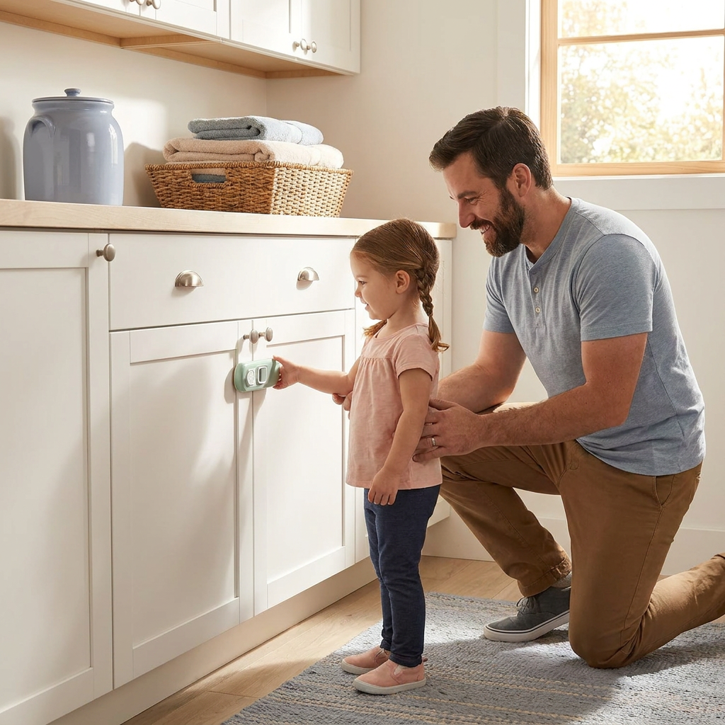 2-Pack Child Safety Locks for Cabinets, Fridge & Drawers – Multi-Purpose Safety Latches for Babies & Kids