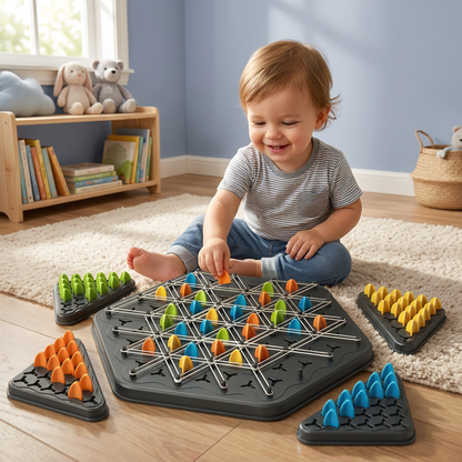 Rubber band triangle chess family game