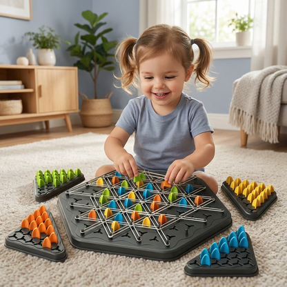 Rubber band triangle chess family game