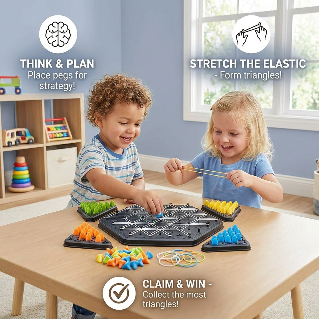 Rubber band triangle chess family game