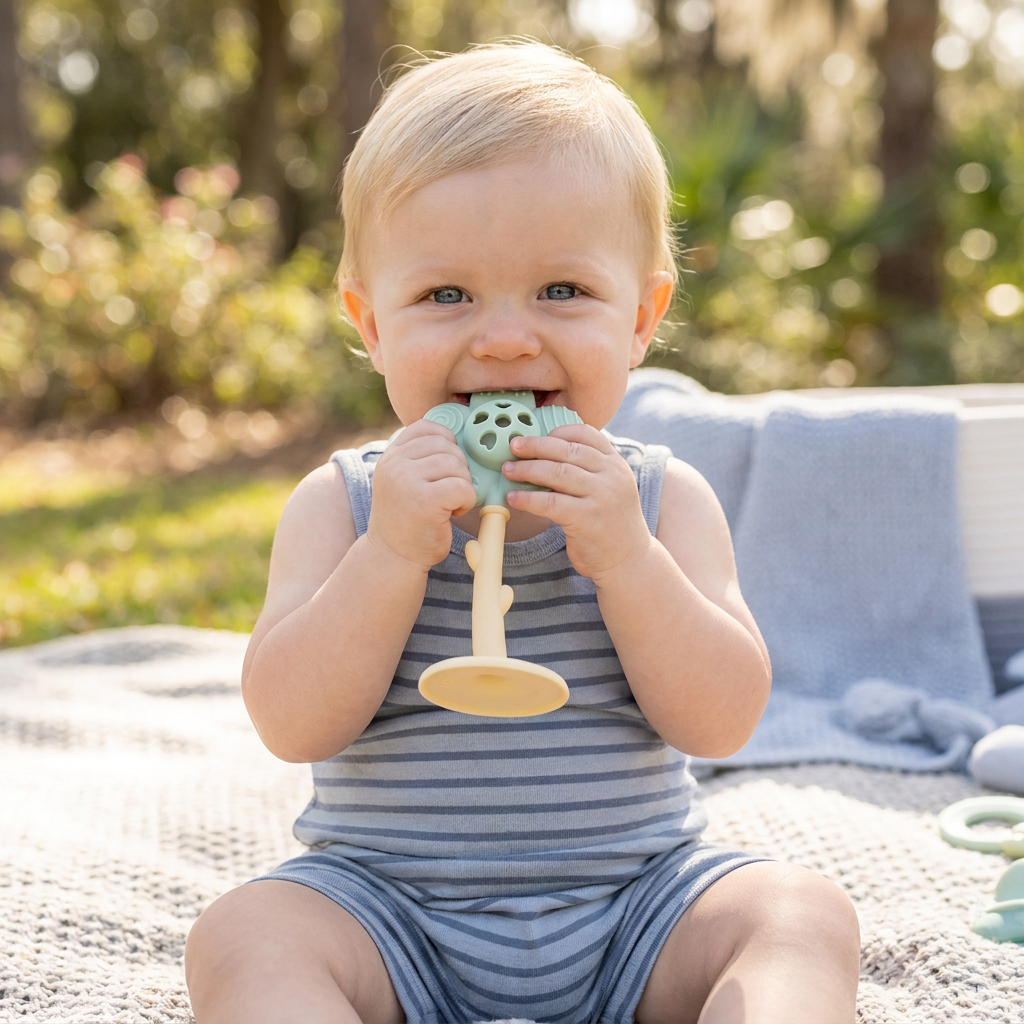 Flower Silicone Teether & Rattle – Gentle BPA-Free Teething Toy for Babies