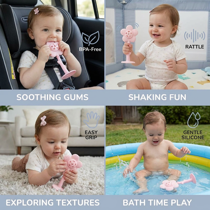 Flower Silicone Teether & Rattle – Gentle BPA-Free Teething Toy for Babies