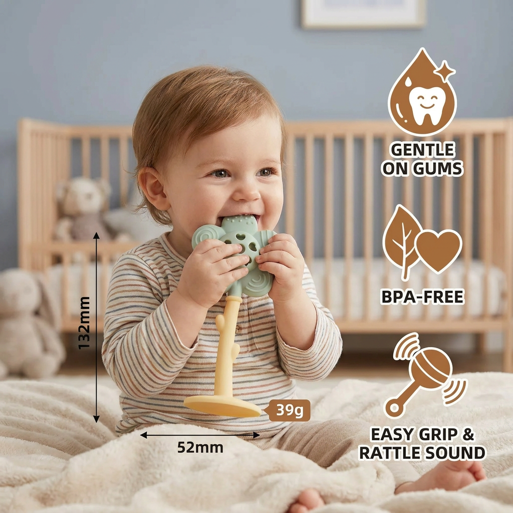 Flower Silicone Teether & Rattle – Gentle BPA-Free Teething Toy for Babies