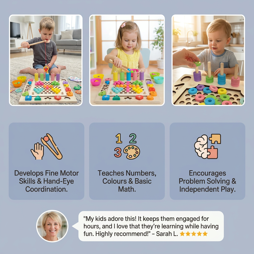 6-in-1 Montessori Wooden Fishing Game – Numbers, Colours & Fine Motor Skills Learning Toy for Kids