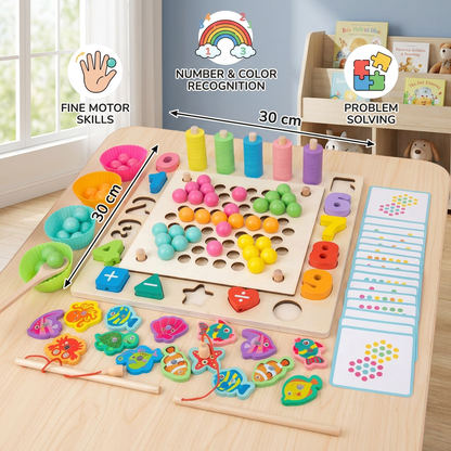 6-in-1 Montessori Wooden Fishing Game – Numbers, Colours & Fine Motor Skills Learning Toy for Kids