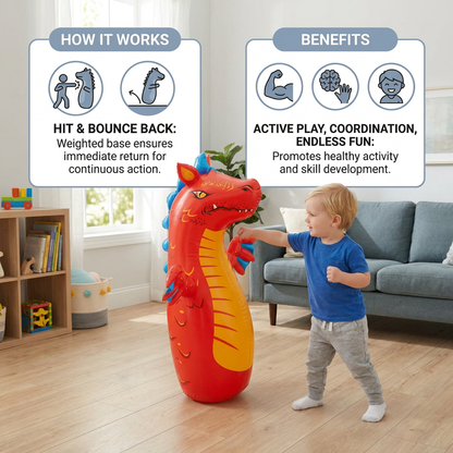 Kids Inflatable Punching Bag – Animal Design with Water-Filled Base