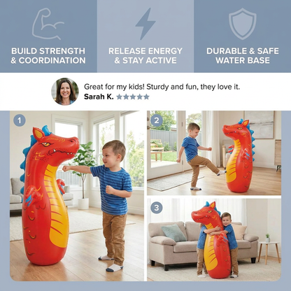 Kids Inflatable Punching Bag – Animal Design with Water-Filled Base